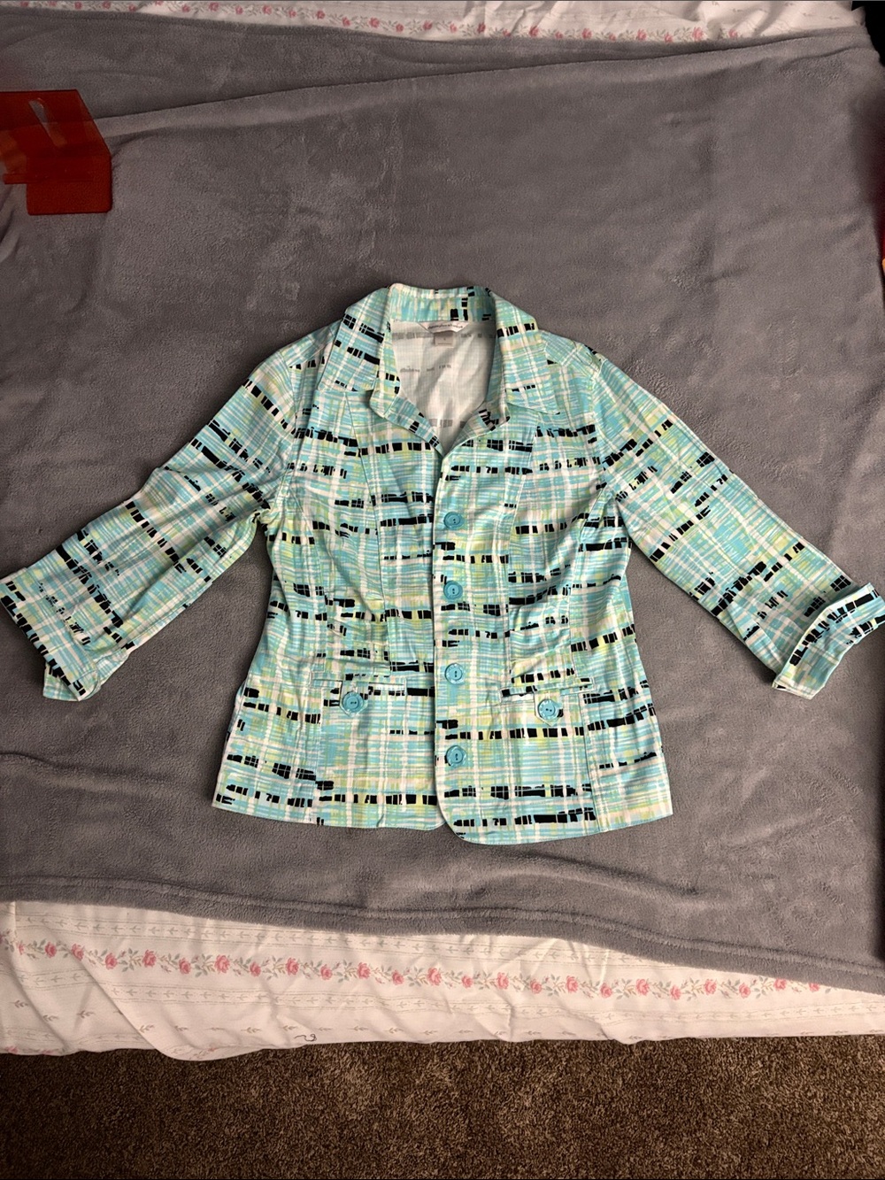 Light Blue Patterned Women's Blazer Jacket Christopher & Banks